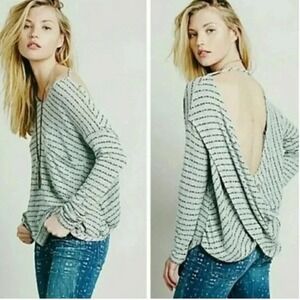 Free People Angel Island Striped Hacci Sweater Mint Green SZ S Boho Festival